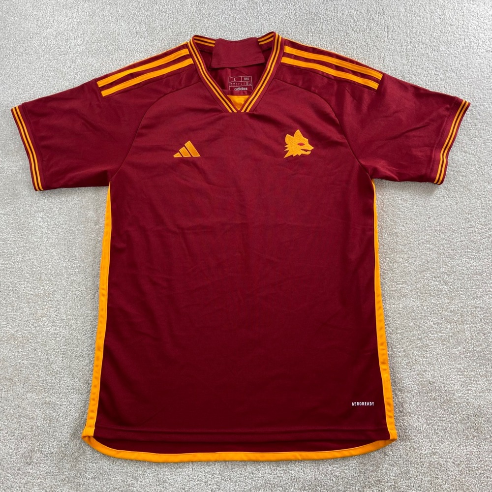 Adidas AS Roma Jersey Mens Large Maroon 2023-24 Home Lupetto Wolf Crest Slim Fit - Picture 2 of 12